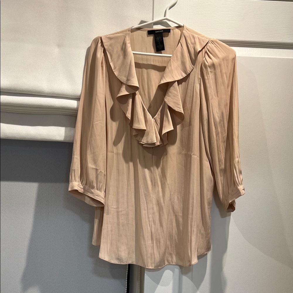 Smythe Soft Beige Ruffle Blouse